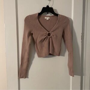 Aeropostale V-Neck Eyelet Sweater in Light Brown